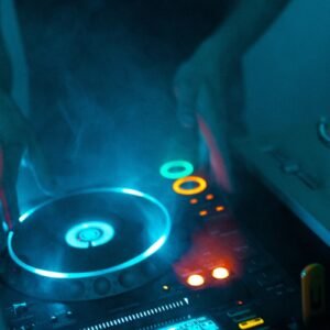 person using DJ turntable